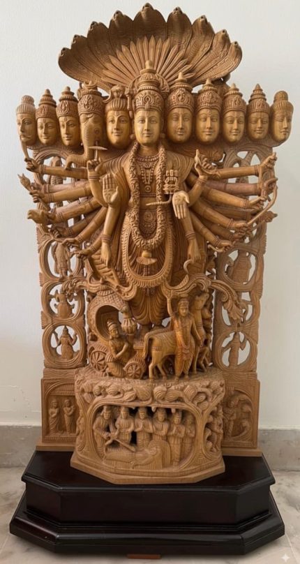 Handcrafted Wooden Dashavatar Vishwaroop Lord Vishnu Sculpture
